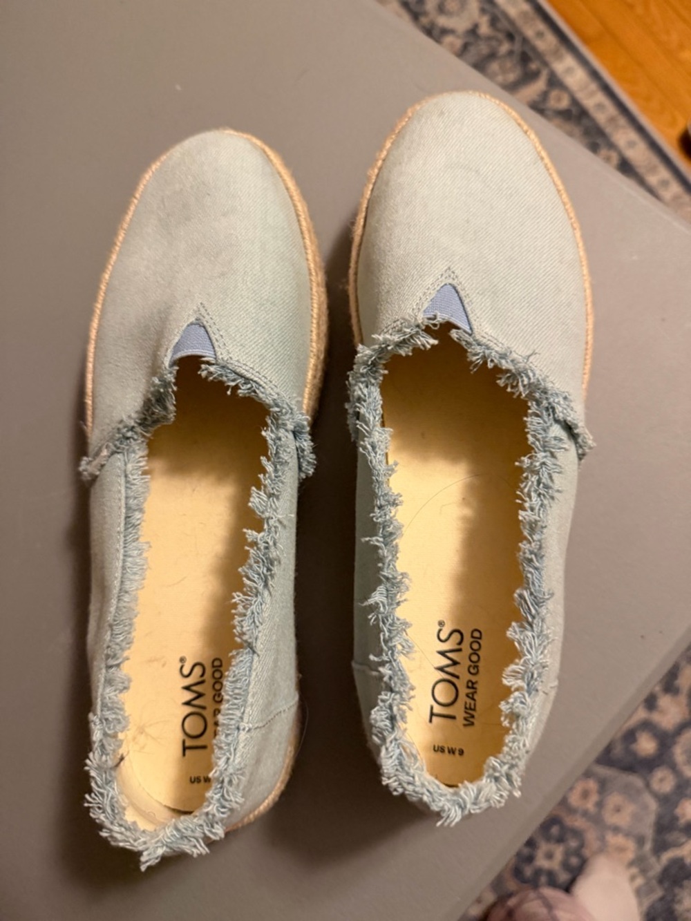 Toms Light Blue Frayed Canvas Slip-On Loafers